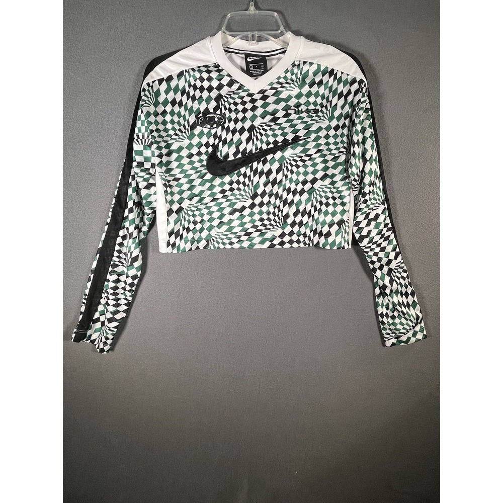 Nike Crop Top shirt Green Black White Womens Small Long Sleeve